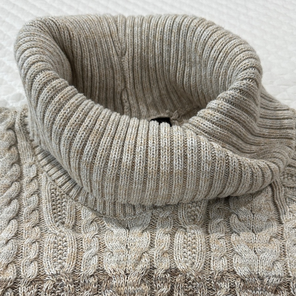 JEANNE PIERRE 100% Cotton Tan Beige Brown Cable Knit Cowl Neck Sweater Size L - Picture 4 of 12